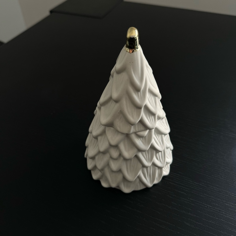 White Ceramic Christmas Tree with Gold Accent